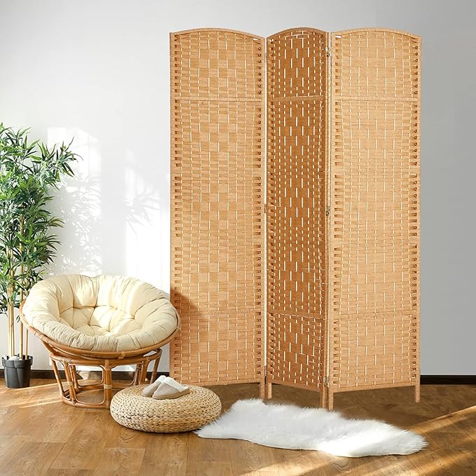 Rose Home Fashion 6 ft Tall Room Divider, Room Dividers and Folding Privacy Screens, 15.7in Privacy Screen 3 Panel Partition Temporary Wall Separation for Private, Light Beige