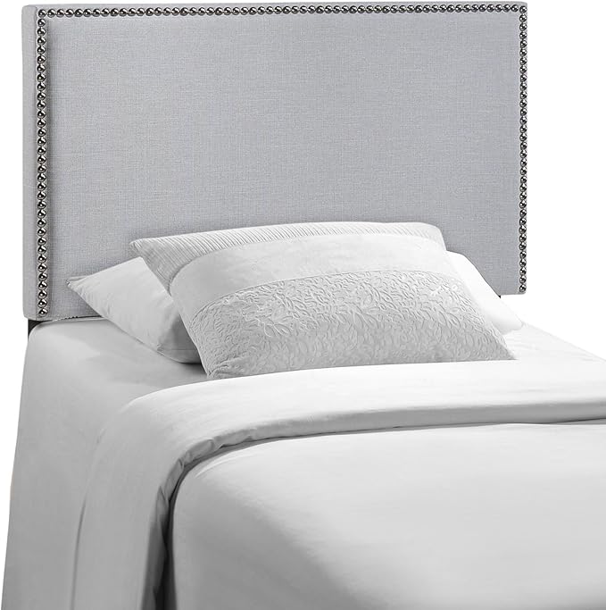 Modway Region Linen Fabric Upholstered Twin Headboard in Gray with Nailhead Trim
