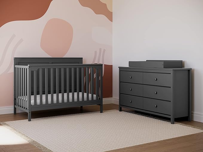 Storkcraft Alpine 6-Drawer Dresser (Black) – GREENGUARD Gold Certified, Black Dresser for Bedroom, Kids & Nursery Storage Drawers, Safety Interlocking Drawers, Pre-Installed Tracks, Kids Bedroom