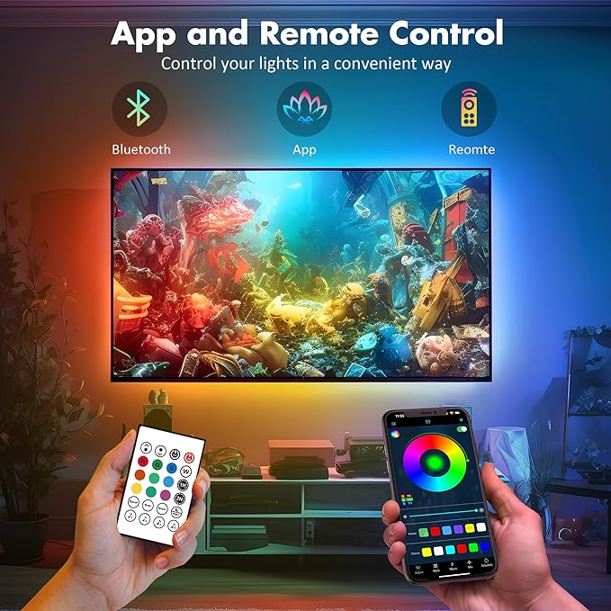 Maylit ICRGB TV LED Backlight, App Control LED Lights for 20-36in TV/Monitor, Music Sync Color Changing TV LED Strip Lights for Home Decor, USB Powered Gaming Accessories Lights for Bedroom Room Decor