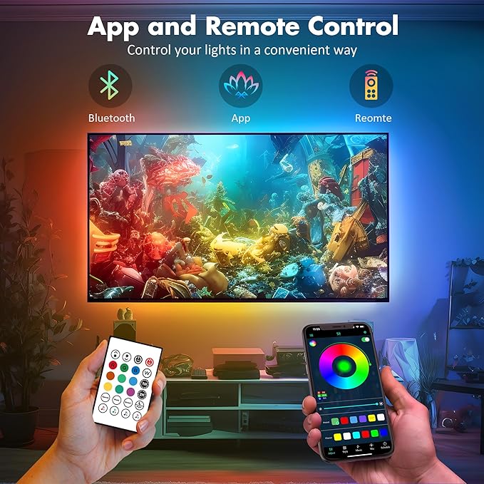 Maylit ICRGB TV LED Backlight, App Control Lights for 37-70in Monitor, Music Sync Color Changing Strip Lights for Home Decor, USB Powered Gaming Accessories for Bedroom Room Decor