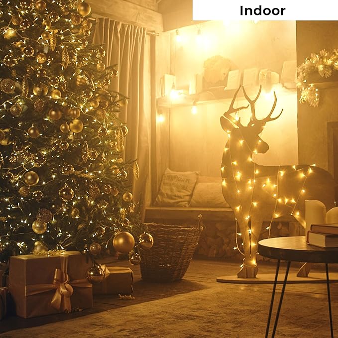Christmas LED Lights 100 Warm White String Lights for Indoor and Outdoor Decorative Use, Holiday and Tree Decor, Patio Hanging Lighting Decorations, Green Wire, 26.9 Ft, UL Certified