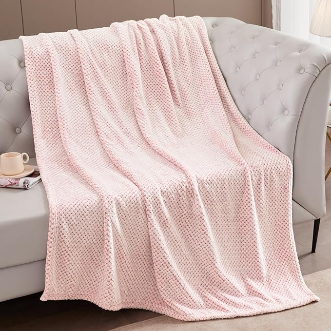 Exclusivo Mezcla Fleece Throw Blanket Extra Large, Super Soft and Warm Blankets for Couch, Sofa and Bed Waffle Textured, Cozy, Fuzzy and Lightweight (Mixed Dusty Pink, 50x70 Inches)