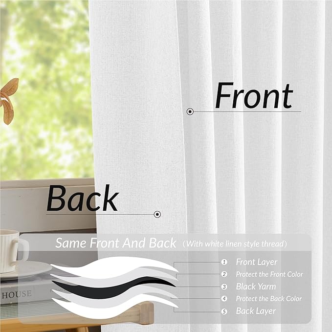 KangBang White Blackout Linen Curtains 96 Inches Long-Pinch Pleated Drapes for Living Room Office Hotel with Hooks, Room Darkening Vertical Curtains & Drapes 2 Panels,40Wx96L, Pure White