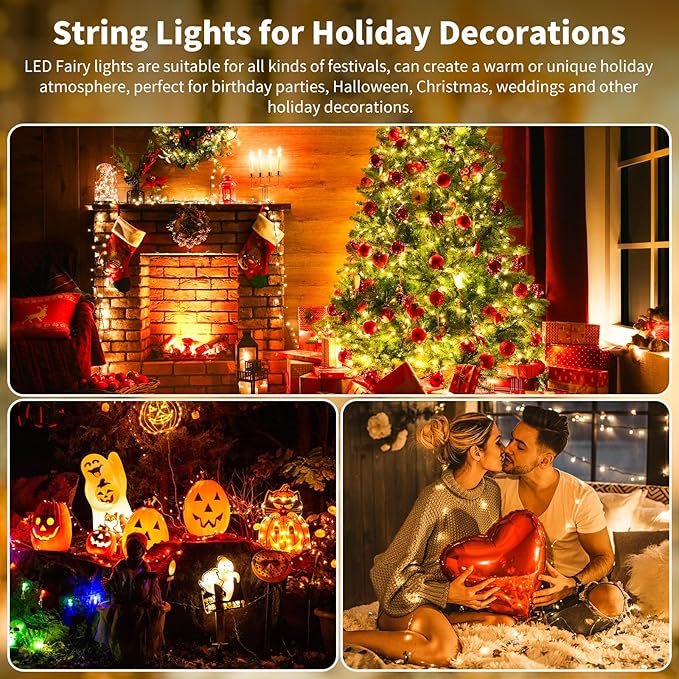 TingMiao Fairy Lights Battery Operated String Lights with Remote Control Timer, 33Ft 100 LED Waterproof 8 Modes Copper Wire Warm White Twinkle String Lights for Christmas (Warm White, 1 Pack)