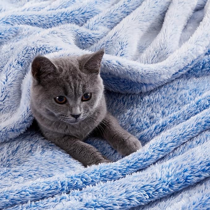 Exclusivo Mezcla Plush Fuzzy Fleece Throw Blanket Extra Large, Super Soft, Fluffy and Warm Blankets for Couch, Bed, Suitable for All Seasons (50x70 Inches, Mixed Cobalt Blue)