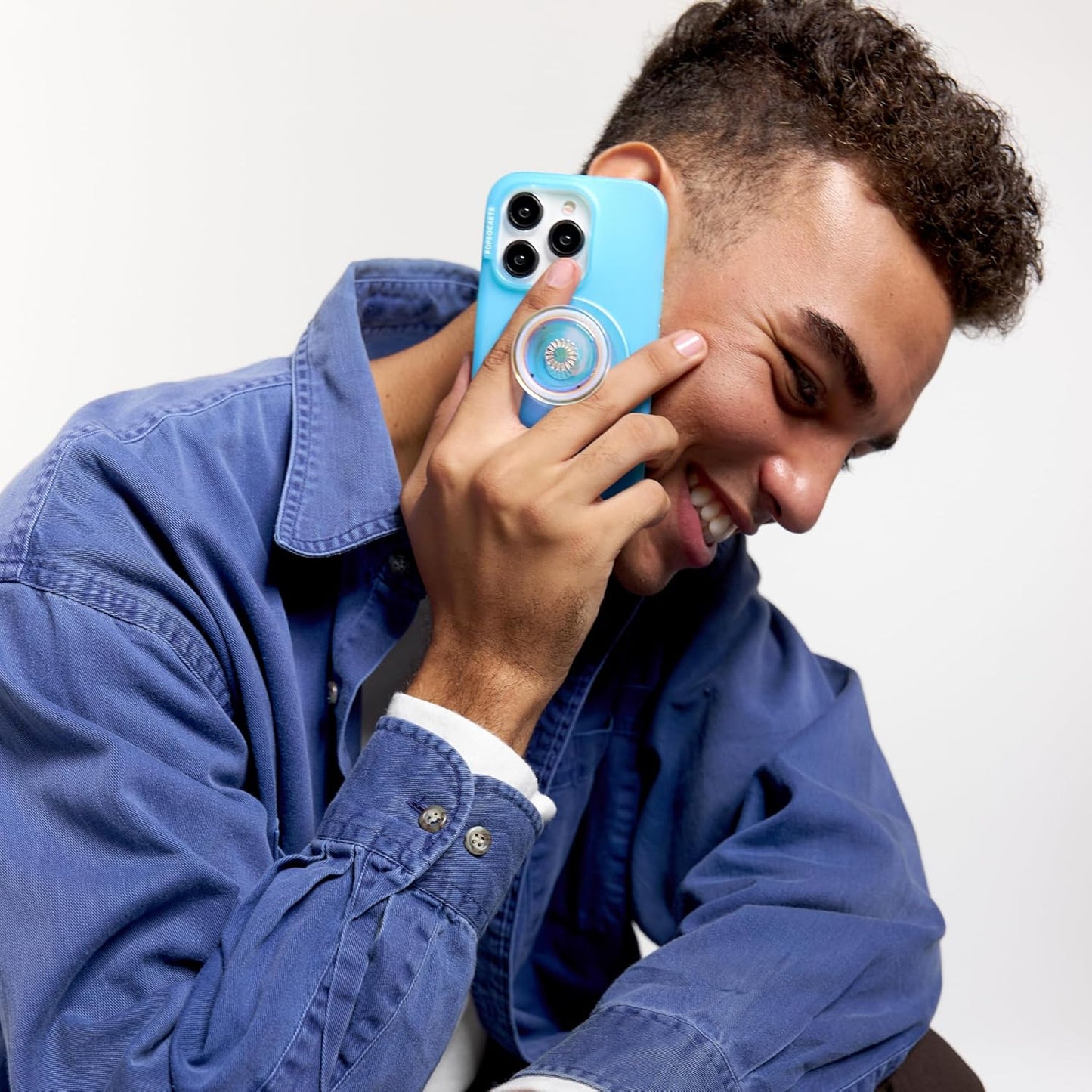 PopSockets Phone Grip - Blue Opalescent Translucent, Compatible with MagSafe, Adapter Ring Included, Wireless Charging