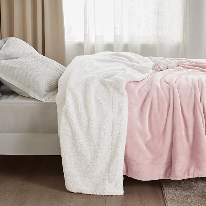 Bedsure GentleSoft Sherpa Fleece Throw Blanket Twin Size for Couch - Thick and Warm Throw for Girls and Women, Soft Fuzzy Plush Twin Blanket for Winter, Pink, 60x80 Inches