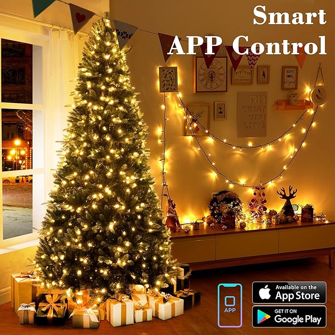 BrizLabs Smart Christmas Lights, 33FT 100 LED Color Changing String Lights APP/Voice Control, Warm White & Colored Dimmable Christmas Tree Light Music Fairy Light for Xmas Indoor Outdoor Home Decor