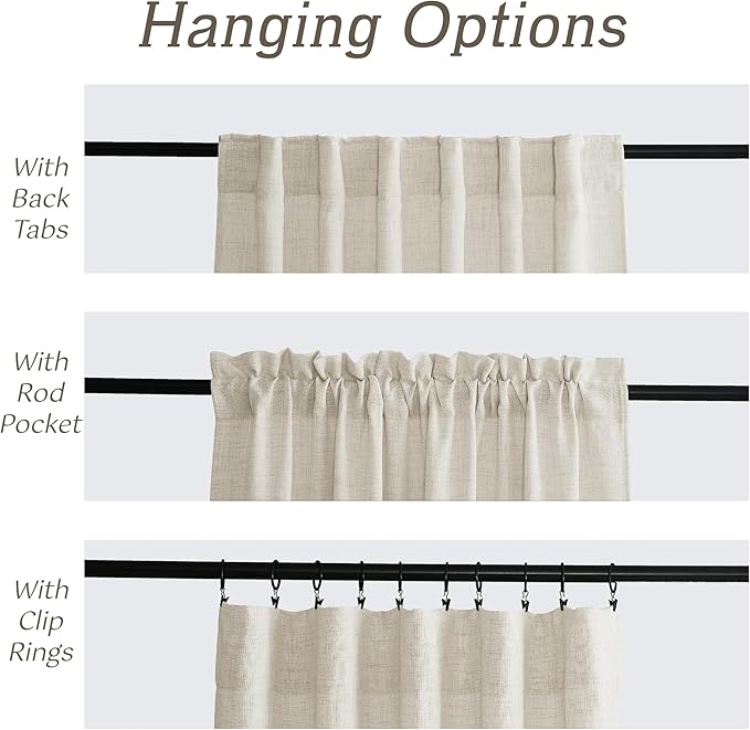 RYB HOME Living Room/Bedroom Curtains and Drapes Linen Sheer, Light Filtering Curtains 108 inches Long, Back Tab/Rod Pocket, Cream Colored, W 52 x L 108 inches, 2 Panels Set