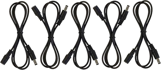 5 Pack of 36 Inch (3 Foot ) 22AWG DC Power Male to Female 5.5mm X 2.1mm DC Barrel Plug Extension Cables