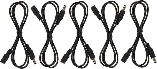 5 Pack of 36 Inch (3 Foot ) 22AWG DC Power Male to Female 5.5mm X 2.1mm DC Barrel Plug Extension Cables