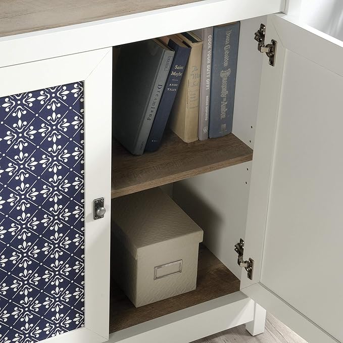 Sauder Cottage Road Book Shelf, Bookshelf with Storage, Library Bookcase with Doors and Adjustable Shelves, in Soft White Finish