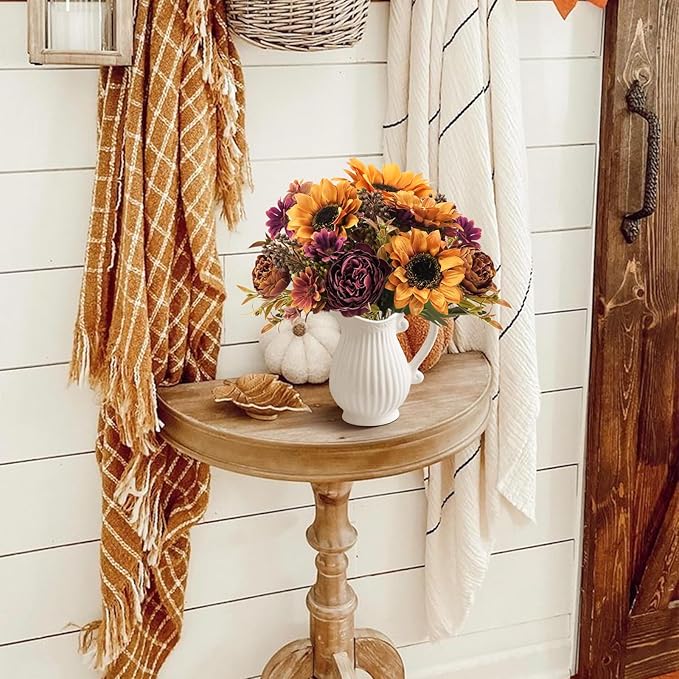 GTIDEA 2 Bundles Fall Flowers Bouquet Vintage Artificial Flowers Fake Sunflowers with Silk Peonies Orange Autumn Flowers for Home Table Centerpieces Wedding Festival Party Decor