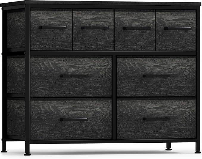 Sorbus Dresser with 8 Faux Wood Drawers - Chest Organizer Unit with Steel Frame Wood Top & Handle Easy Pull Fabric Bins for Clothes - Large Storage Furniture for Bedroom Hallway, Living Room & Closet