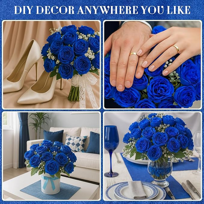Geosar 16 Bundles Artificial Peonies Flowers Fake Silk Peony Bouquet Faux Peonies Flowers Bulk for Decoration Vase Floral Arrangements Wedding Party Table (Royal Blue)