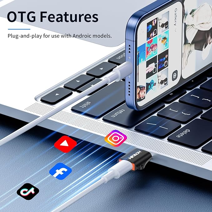 USB to USB C Adapter 4 Pack,USB C Female to USB 3.0 Male OTG Adapter,PD27W/66W Fast Charging 10Gbps Data Transfer for M-acBook Pad Phone 17/16/15 G-alaxy X-Peria Android Anti-Lost Lanyard Black