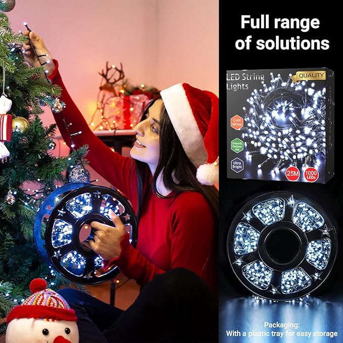 Quntis 82ft 1000 LED Cluster Christmas String Lights - 8 Modes Christmas Tree Lights - Outdoor Waterproof Dark Green Wire Christmas Lights Plug in for Holiday Wedding Party Home Decor, White