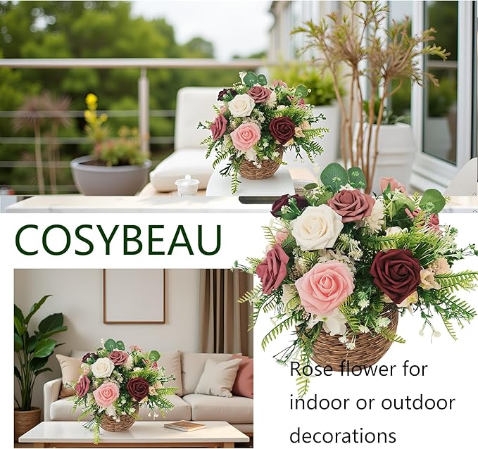 Artificial Flowers 25pcs Roses, Shade of Burgundy Foam Fake Rose Faux Flower for DIY Wedding Bouquets Bridal Shower Centerpieces Floral Arrangements Party Tables Home Decorations