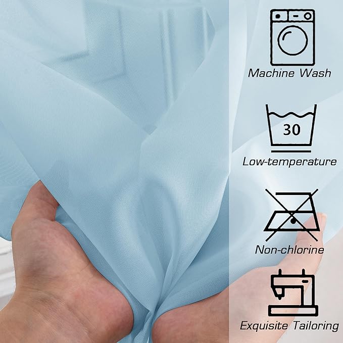 OWENIE Sheer Curtains 96 inches Long for Bedroom Living Room, Solid Light Filtering Fimly Sheer Curtains with Rod Pocket Top, Soft Sheer Long Curtains, Each 42Wx96L inch, Sky Blue
