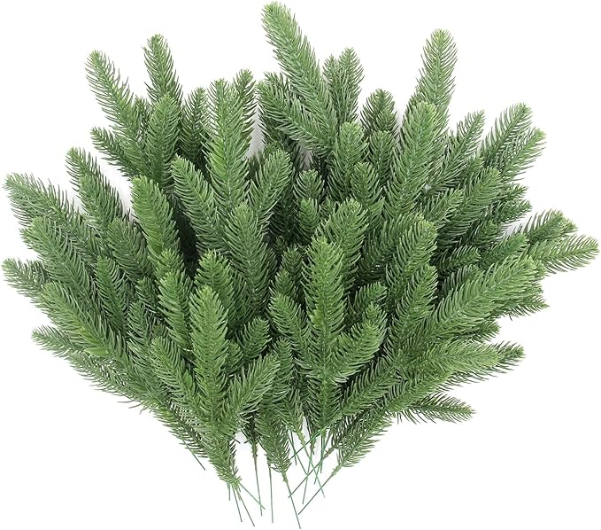 Hananona 100 Pcs Artificial Pine Branches Green Plants Pine Needles DIY Accessories for Garland Wreath Christmas and Home Garden Decor (100, Green)