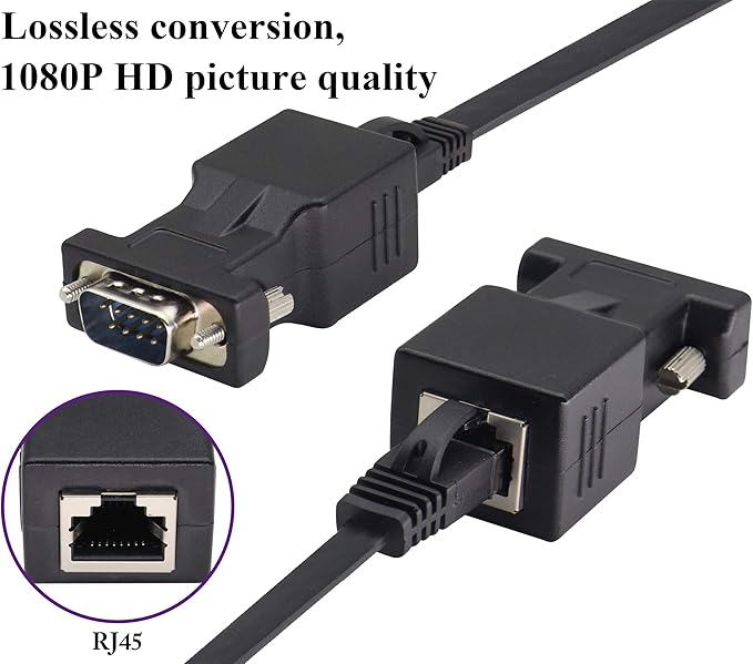 AOTOKK RJ45 to DB9 RS232 Adapter 9-Pin Serial Port RS232 Male to RJ45 Female CAT5 CAT6 Ethernet LAN Extend Converter, Network to DB9 Serial Port Coupler Extender Adapter (2 Pack-Male)