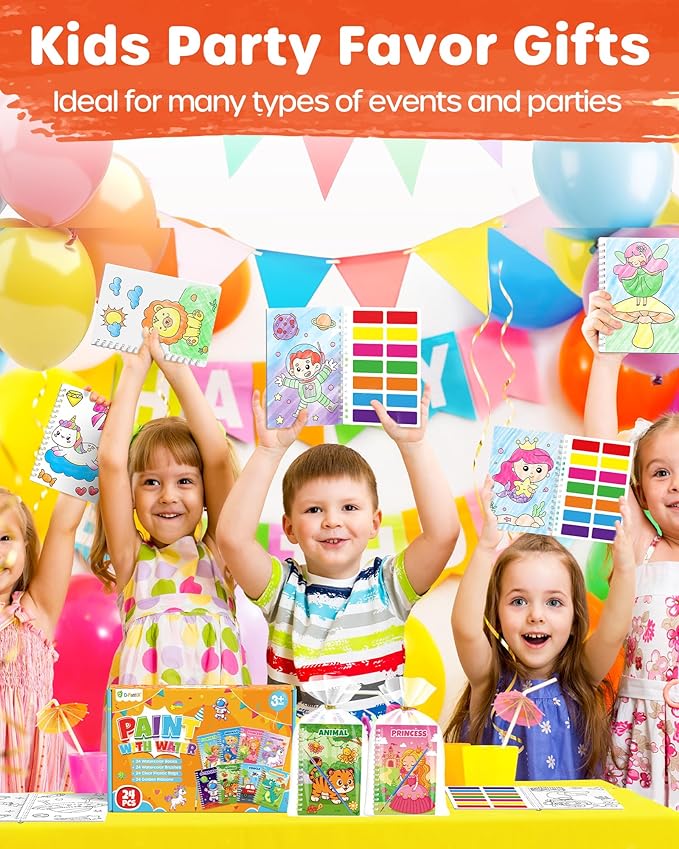 D-FantiX 24 Pack Paint with Water Coloring Books for Kids Ages 4-8-12, Birthday Party Favors Bulk Gifts Goodie Bag Stuffers, Arts and Crafts Classroom Prizes Rewards, Back to School Gifts for Students