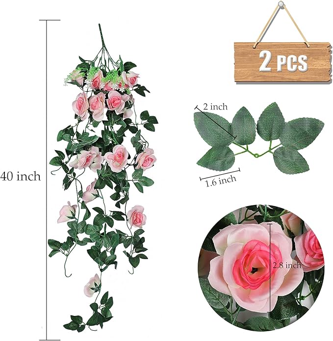 RECUTMS 2PCS Artificial Hanging Flower 3.3Ft Fake Garland for Home Room Garden Wedding Indoor Outdoor Decoration (Champagne)
