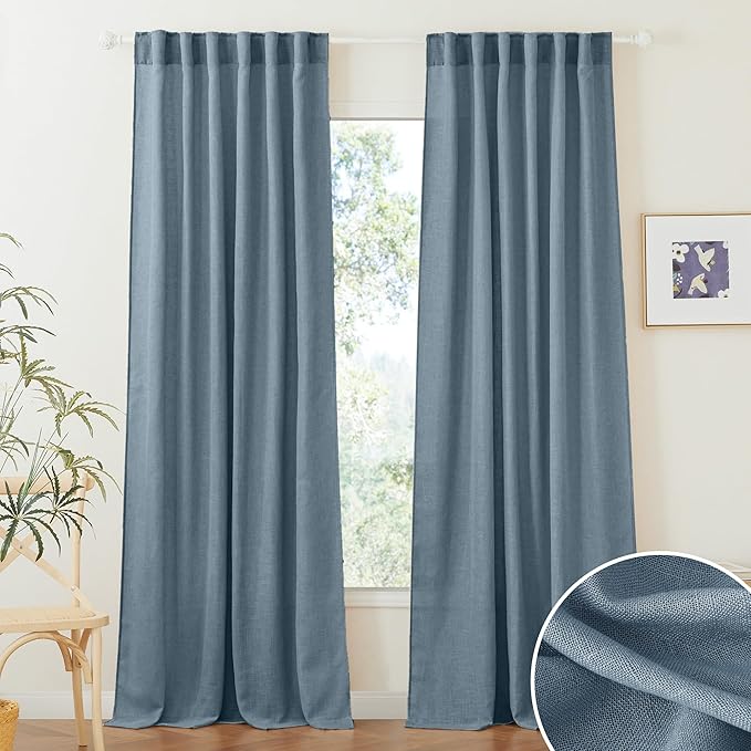 RYB HOME Stone Blue Sheer Curtains 90 inch Long Light Filtering Privacy Window Curtain Panels Soft Vertical Drapes Semitransparent Sheer Backdrop for Canopy Bed Nursery, W52 x L90 inch, 2 Panels