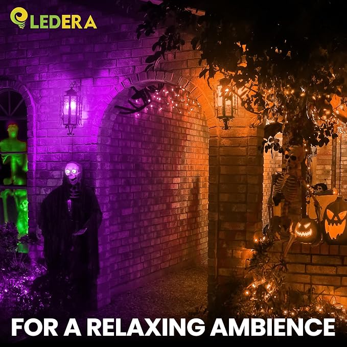 LED Orange and Purple Light Bulb, 40 Watt Equivalent LED A15 Bulb, 5 Watt Orange and Purple Color Light E26 Medium Bulb for Halloween, Christmas Decoration, Party, Holiday Mood Lighting, Pack of 2