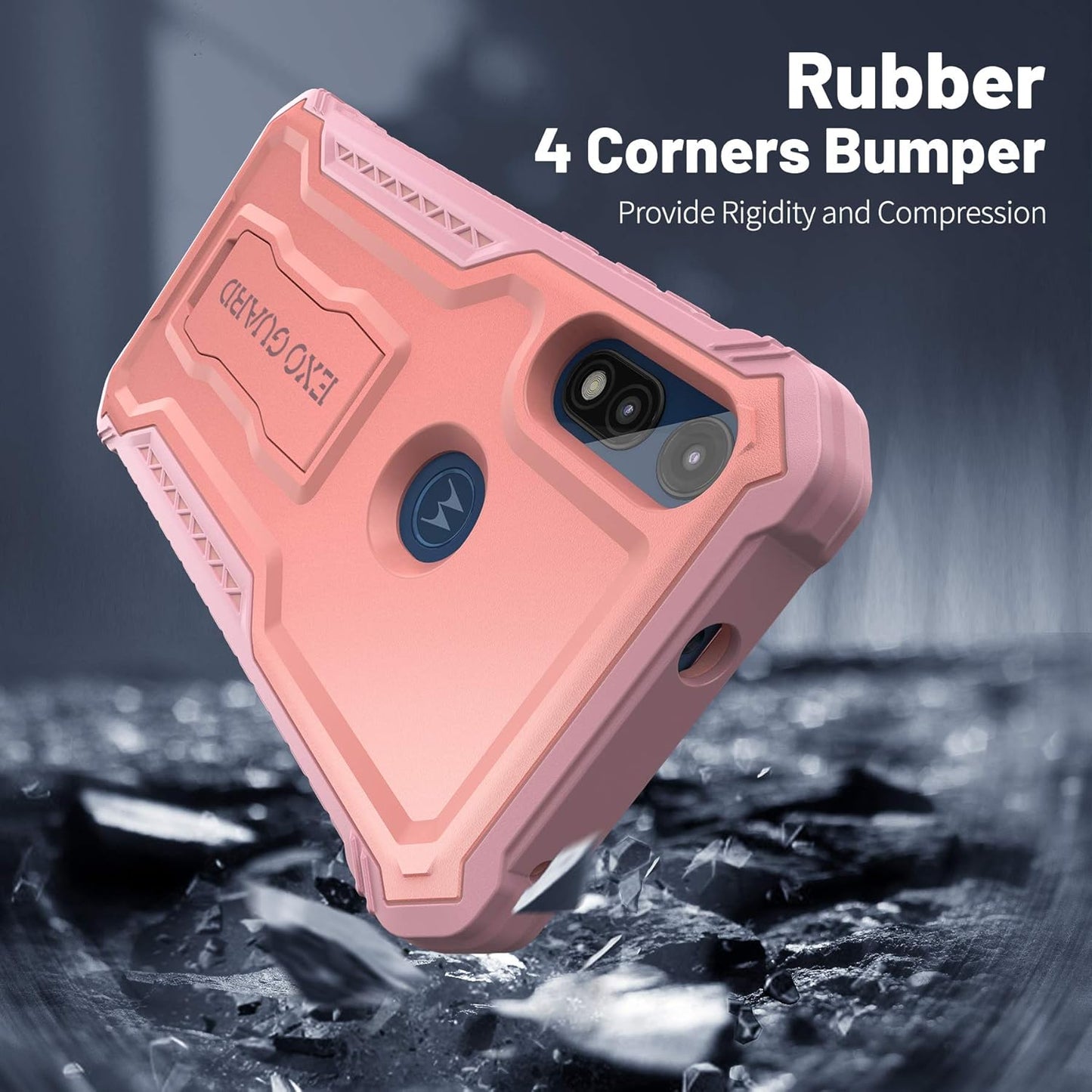 ExoGuard Rubber Shockproof Full-Body Case for Moto E - Built-in Screen Protector and Kickstand, Compatible with Moto E
