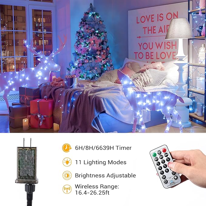 Brizled Color Changing Christmas Lights, 65.67ft 200 LED Dual Color Christmas Tree Lights with Remote, Cool White & Multicolor 11 Function Xmas String Light Indoor Outdoor for Xmas Party Home Wedding