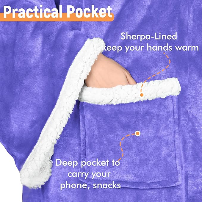 Catalonia Sherpa Wearable Blanket with Sleeves & Foot Pockets for Adult Women Men, Comfy Snuggly Wrap Sleeved Throw Blanket Robe, Gift Idea