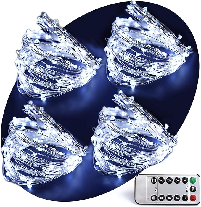 Bright Zeal 66 Ft 200 LED 8 Mode Christmas String Lights Cool White - Outdoor Battery LED String Decorations with Timer - Waterproof Fairy Lights Battery Operated - Indoor Christmas Tree Decor