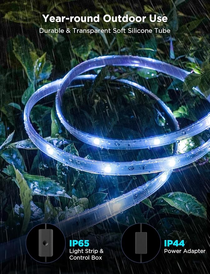 Govee Outdoor LED Strip Lights, 32.8ft Smart Outdoor Lights Work with Alexa and Google Assistant, App Control, IP65 Waterproof, RGBIC LED Lights for Patio, Eave, Holiday Decorations