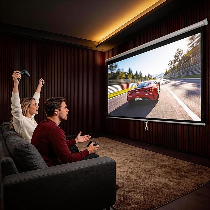 100 Inch Projection Screen Outdoor Indoor 16:10 HD Foldable Manual Pull Down Projector Screen for Movie Home Backyard Theater Cinema Office Video Game, White