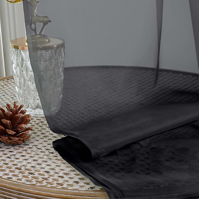 Chyhomenyc Extra Long Black Sheer Curtains 108 Inches Long 2 Panels, Light Filtering Black Curtains for Living Room, Soft Gentle Voile Rod Pocket Bedroom Window Drapes, 59Wx108L Inch, 9FT, 2PCS
