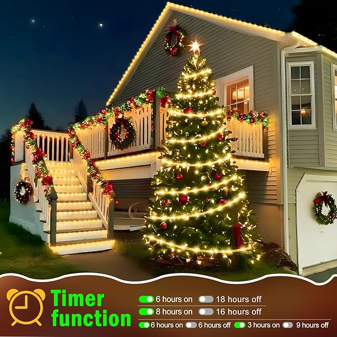 KNONEW 164FT 1000LED Rope Lights for Outside,Outdoor String Lights Waterproof 8 Modes Clear Tube Light for Indoor,Bedroom,Wedding,Garden,Patio,Christmas,Tree,Rv,Holiday Decoration(Warm White)