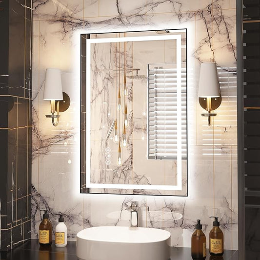 36"x 24" LED Bathroom Mirror with Black Frame, Bathroom Mirror with Lights Front and Backlit, Lighted Mirror Stepless Dimmable, Anti-Fog, Memory, LED Vanity Mirror with Lights 3 Colors