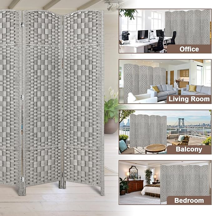 Rose Home Fashion 6 ft Tall Room Divider, Room Dividers and Folding Privacy Screens, 15.7in Privacy Screen 6 Panel Partition Temporary Wall Separation for Private, Stone Grey