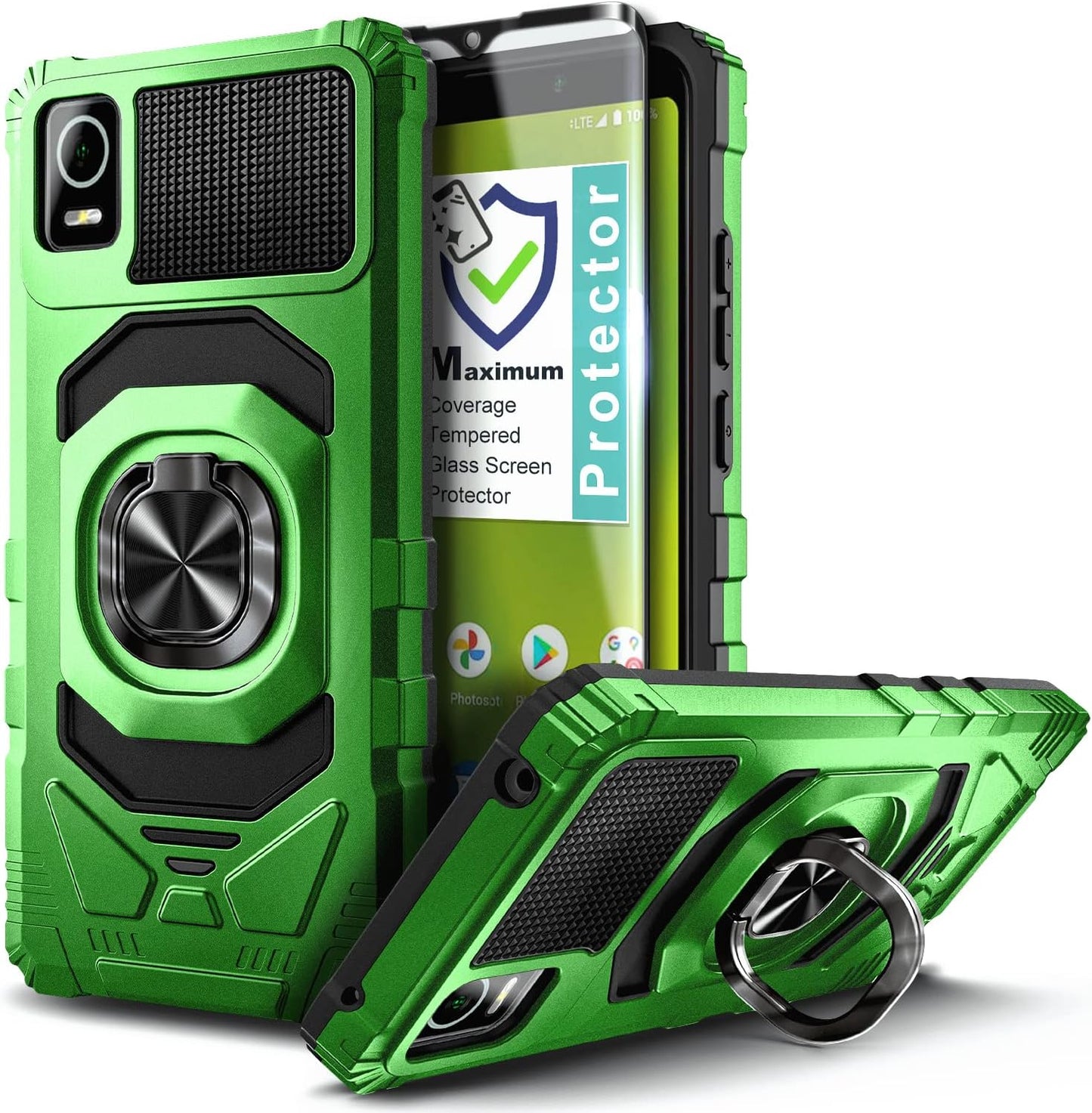 NZND Full-Body Protective Case with Tempered Glass Screen Protector for AT&T Calypso 3 (U328AA), Military-Grade,