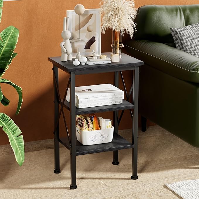 VECELO Modern Nightstands X-Design Side End Table Night Stand with Storage Shelf for Bedroom,Living Room,Set of 2 (Black A2)