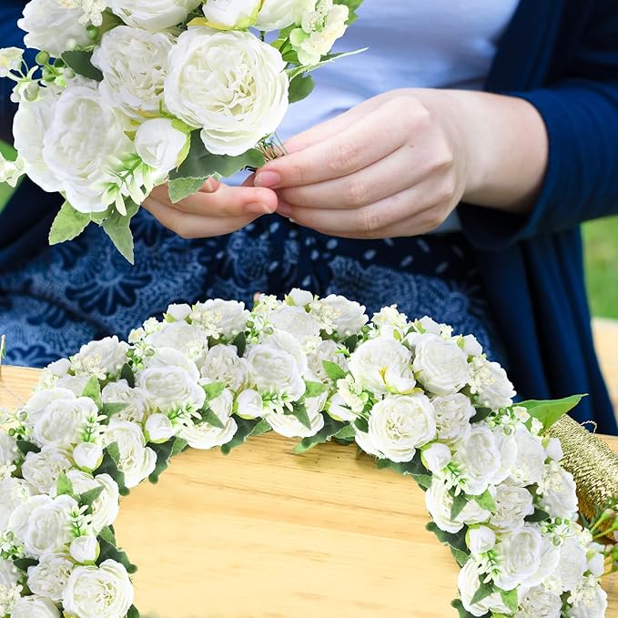 Geosar 8 Bundles Artificial Peonies Flowers Fake Silk Peony Bouquet Faux Peonies Flowers Bulk for Decoration Vase Floral Arrangements Wedding Party Table (White)