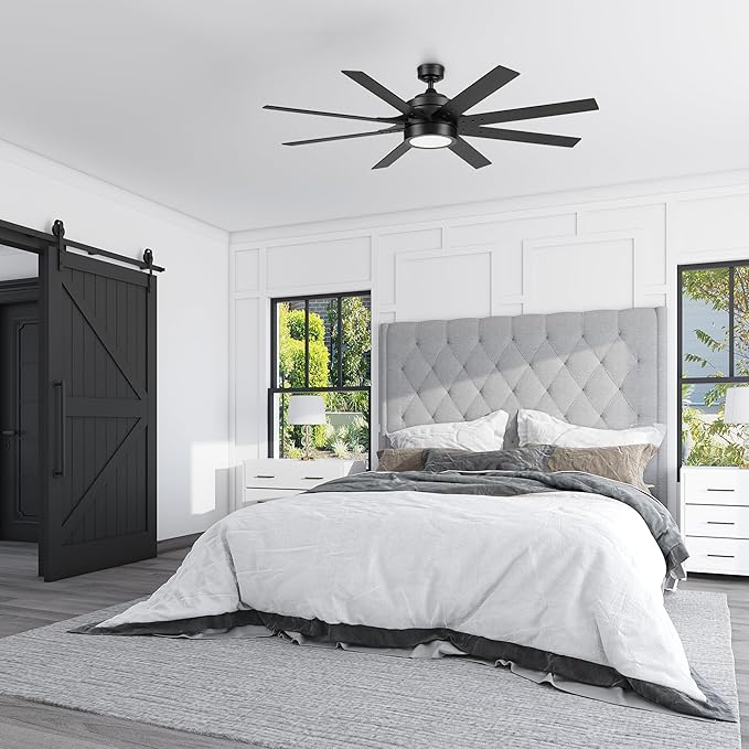 Honeywell Ceiling Fans Xerxes, 62 Inch Modern Indoor Ceiling Fan with Lights and Remote Control, Color Changing LED, 8 Dual Finish Blades, Reversible Motor - 51904-01 (Black)