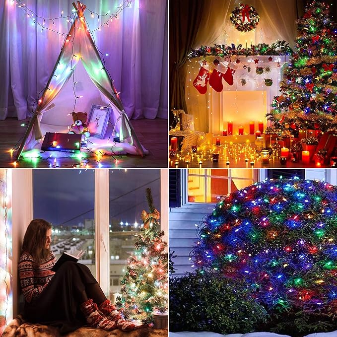 Christmas Lights - Battery Operated String Lights 50 LED Mini Lights 8 Modes Green Wire Mini Light Set with Timer for Christmas Tree Wreath Party Wedding Indoor Outdoor Decor, Waterproof, Multicolor