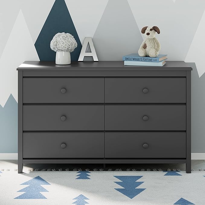 Storkcraft Alpine 6-Drawer Dresser (Gray) – GREENGUARD Gold Certified, Gray Dresser for Bedroom, Kids & Nursery Storage Drawers, Safety Interlocking Drawers, Pre-Installed Tracks, Kids Bedroom