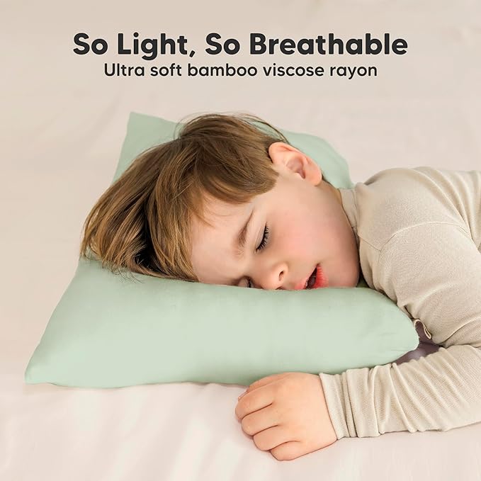 Toddler Pillow with Pillowcase - 13x18 My Little Cuddly Pillow, Viscose Derived From Bamboo Nursery Toddler Pillows for Sleeping,Kids Pillow,Small Travel Pillows,Mini Toddler Bed Pillow (Sage)