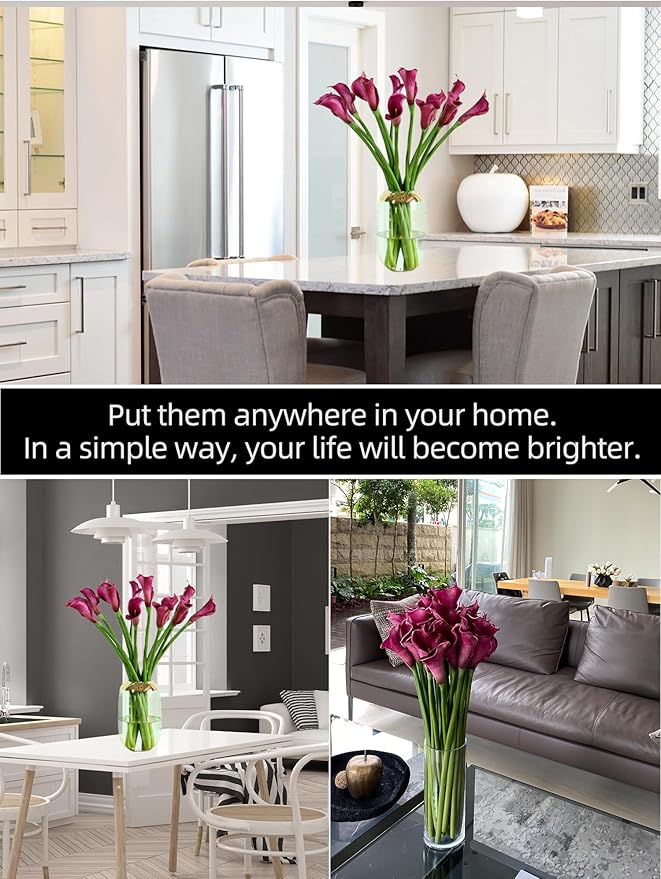 grtefhu 12 Piece 26" Purple Calla Lily Artificial Flowers,Real Touch Long Stem Faux Calla Lillies for Tall Vases,Indoor Wedding Office Home Decor