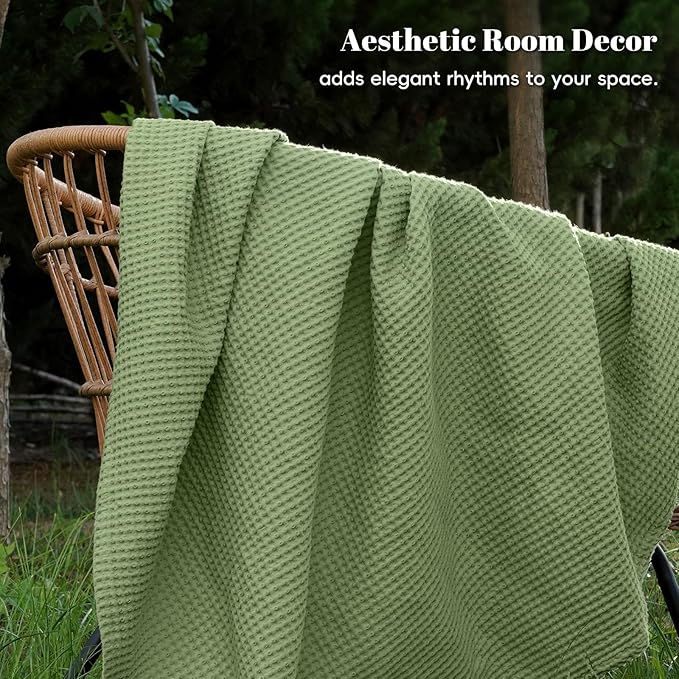 PHF 100% Cotton Waffle Weave Blanket King Size for Bed,Snag Proof Lightweight Breathable Moisture-Wicking Throw for Couch,Great for Layering in Cold Weather,Machine Washable,Home Decor-Loden Green