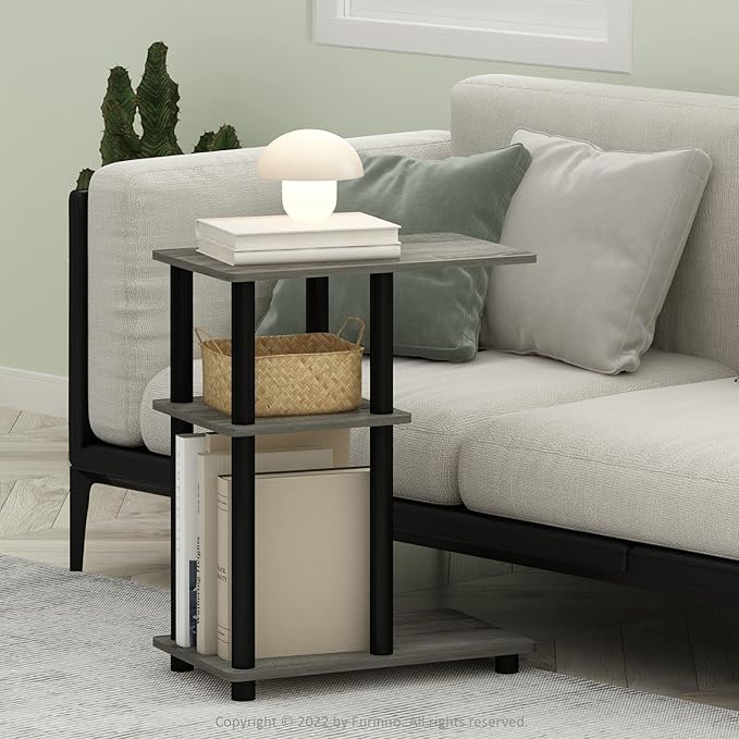 Furinno Turn-N-Tube C-Shape Sofa Side Table, French Oak/Black